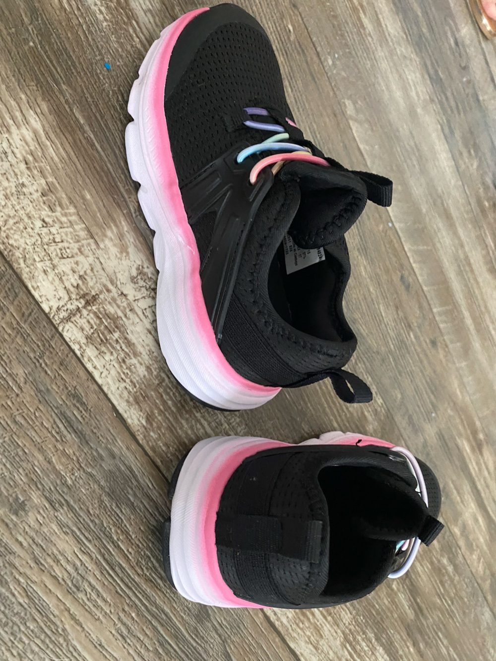 Kids Black Sneakers with Pink Gradient Sole and Pastel Accents